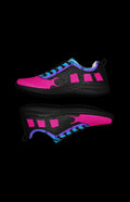 Kinetic Gambler Athletic Shoes side profile in pink and black with blue trim
