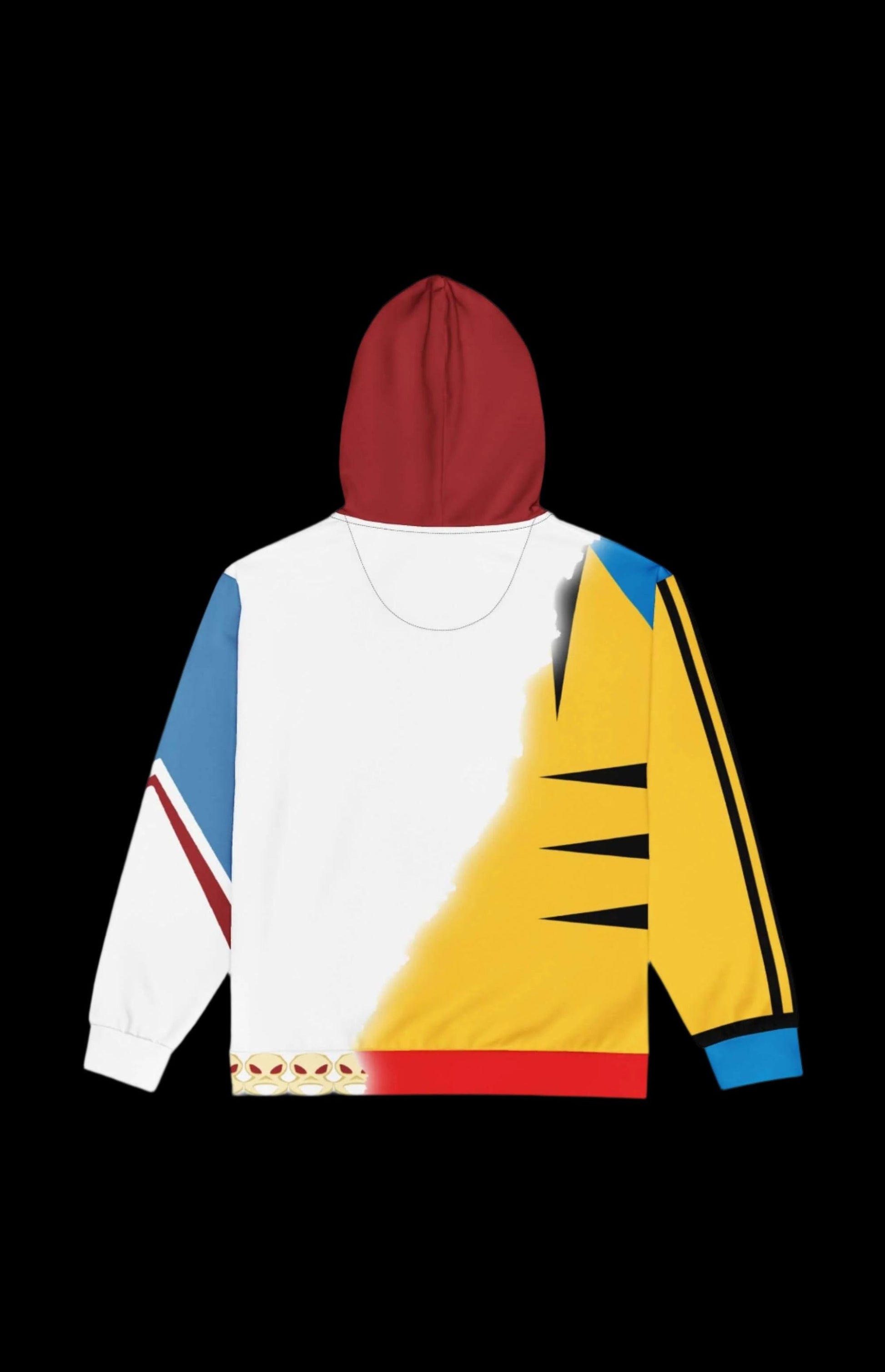 Back view of the Shapeshifter zip-up hoodie featuring a vibrant design and cozy hood. Perfect for stylish, everyday wear.