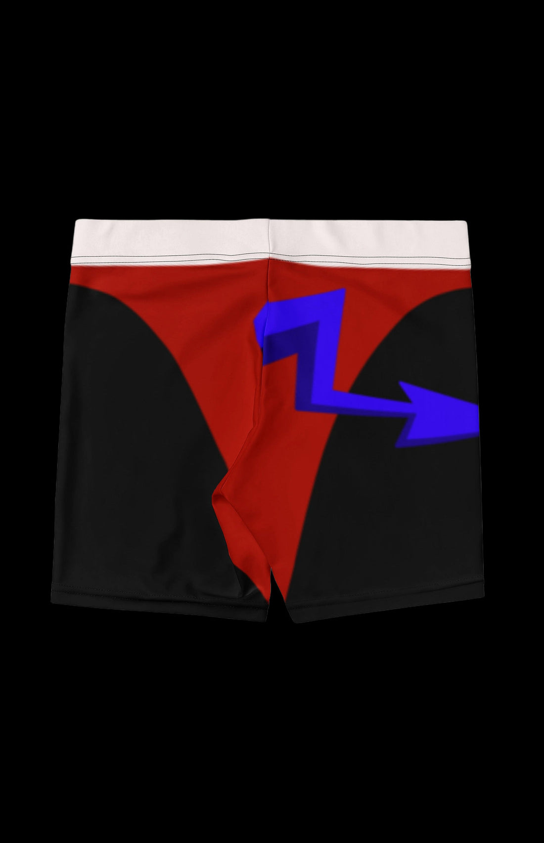 Blue BAMF Workout Shorts front in red and black with white waistband