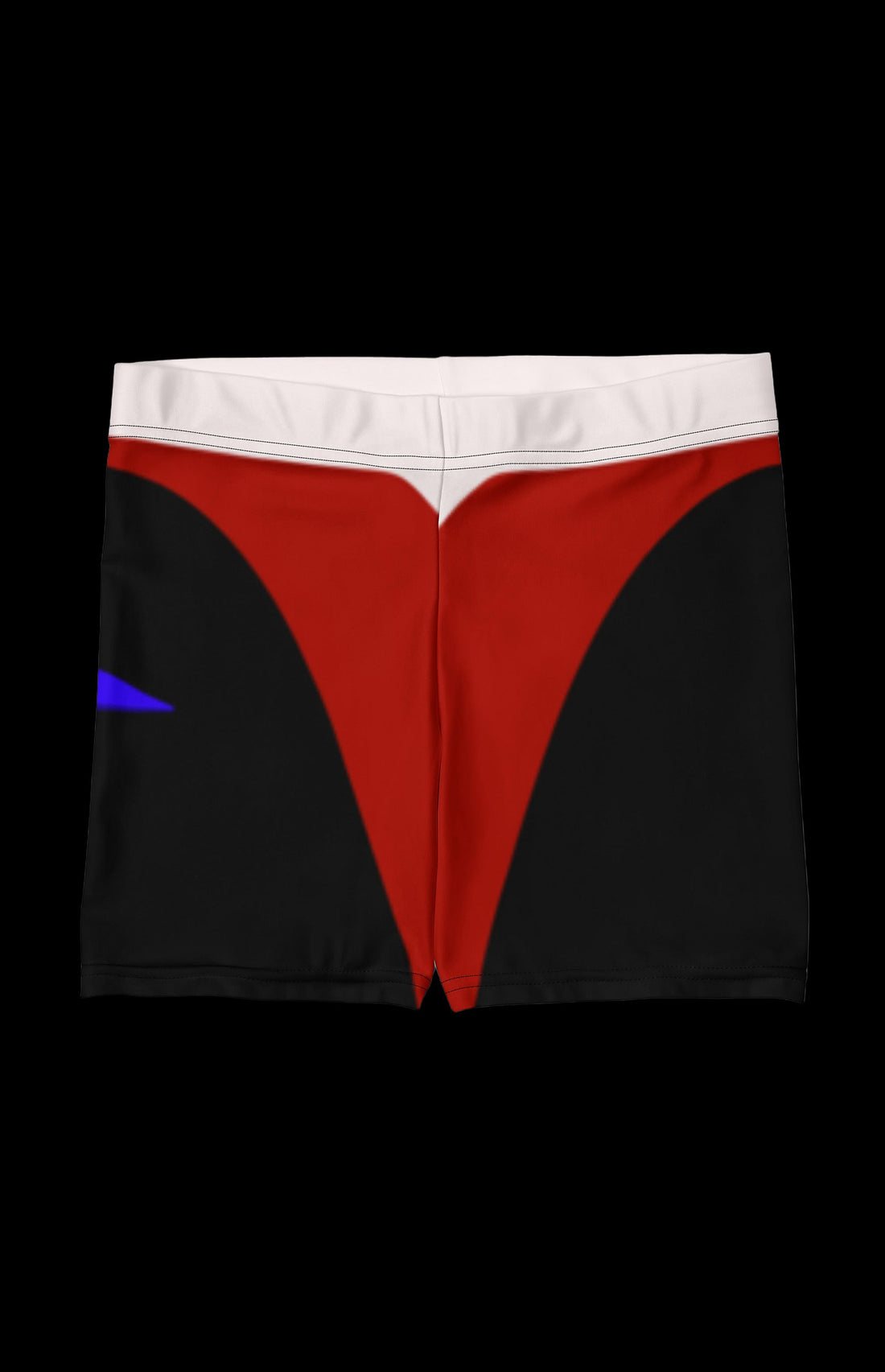 Blue BAMF Workout Shorts front in red and black with white waistband