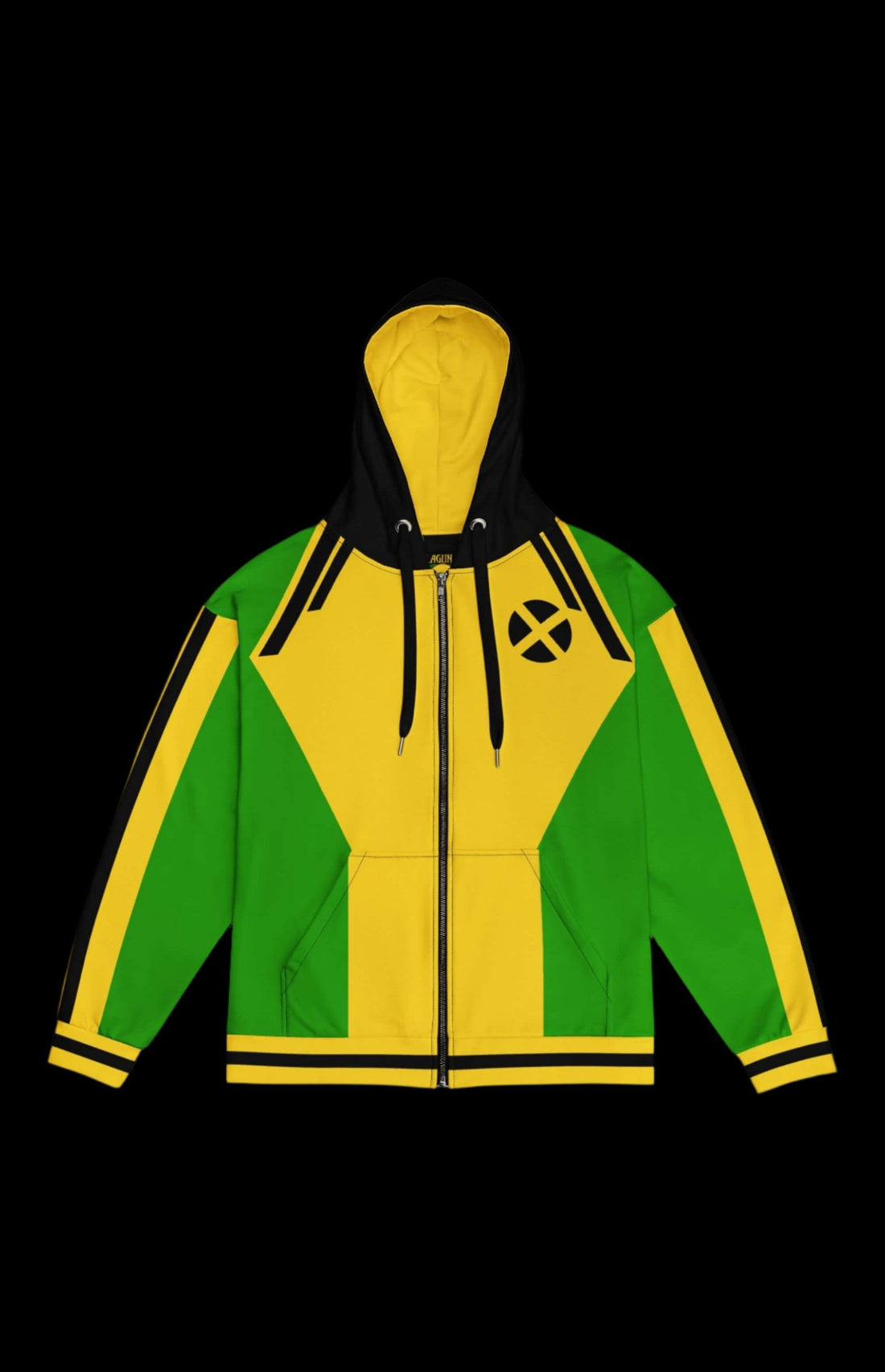 Southern Sugar zip-up hoodie in vibrant yellow, green, and black, blending style with sustainability for everyday wear.