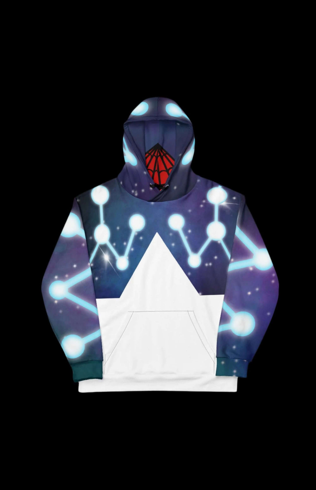 Space Spood Pullover Hoodie featuring cosmic web design and retro galactic flair, perfect for fans of stellar style.