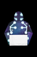 Space Spood Pullover Hoodie showcasing a cosmic design with glowing nodes and a starry background for retro galactic flair.