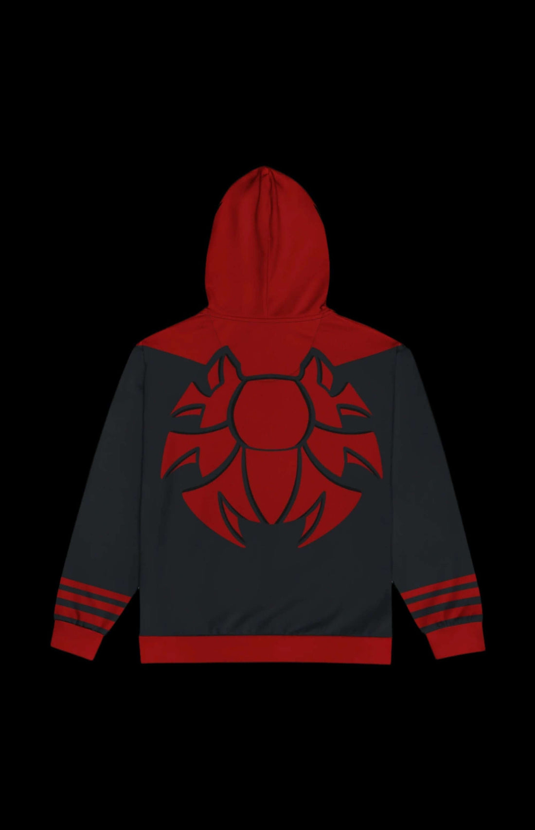 Superior Spood Zip-up Hoodie with bold red and black spider design, perfect for comic book fans and stylish comfort.