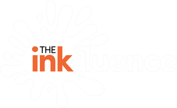 Logo of The Inkfluence featuring splashes and bold typography, representing creativity and influence.
