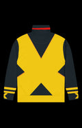 Back view of the Biclops II Track Jacket with a large yellow X on charcoal