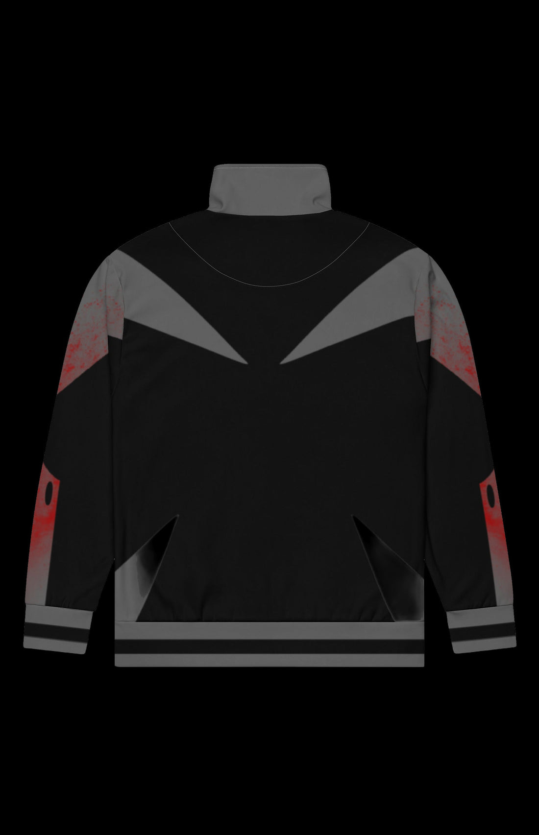 Battletrail Track Jacket front in black and gray with red collar and red accents