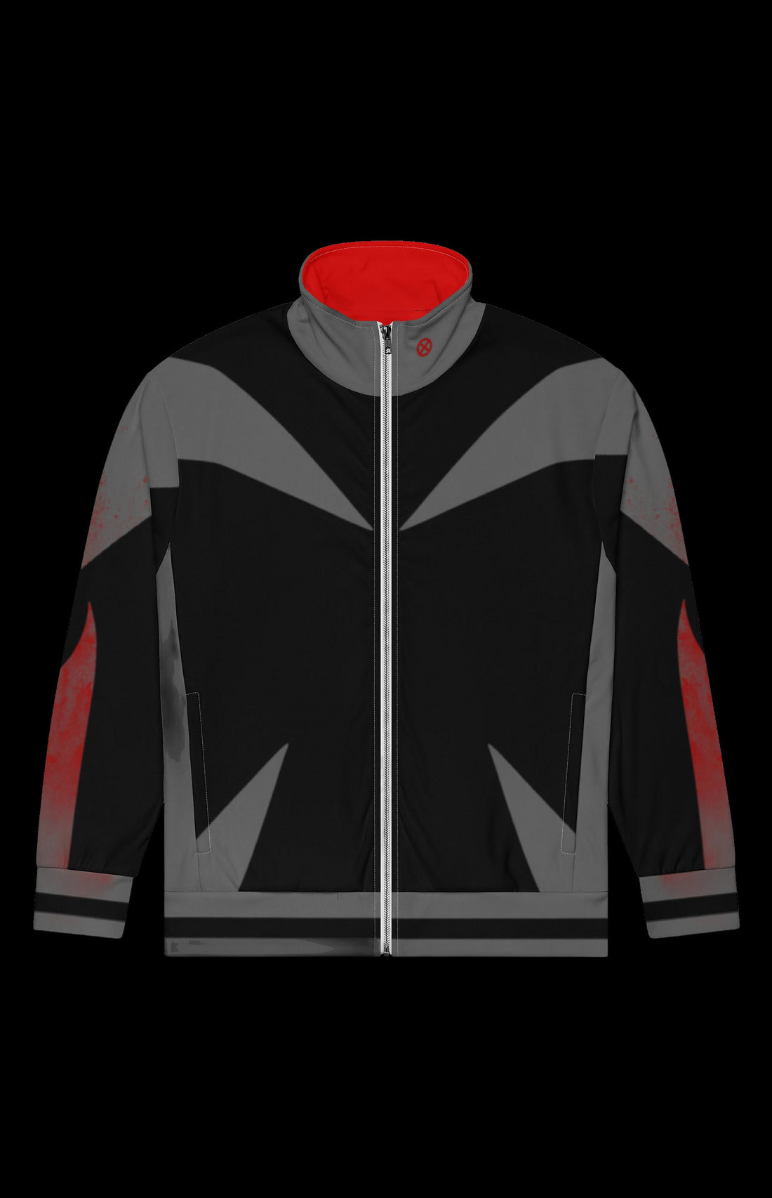 Battletrail Track Jacket front in black and gray with red collar and red accents
