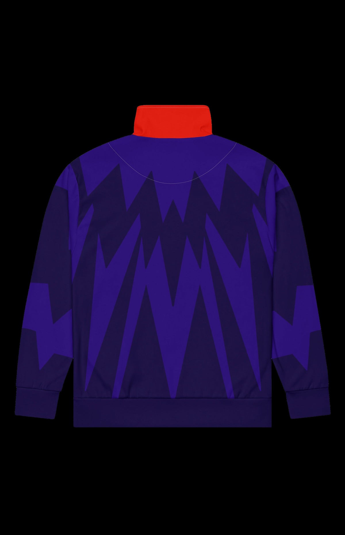 Back view of the Mr. Ominous Track Jacket in purple with jagged cape-style panels