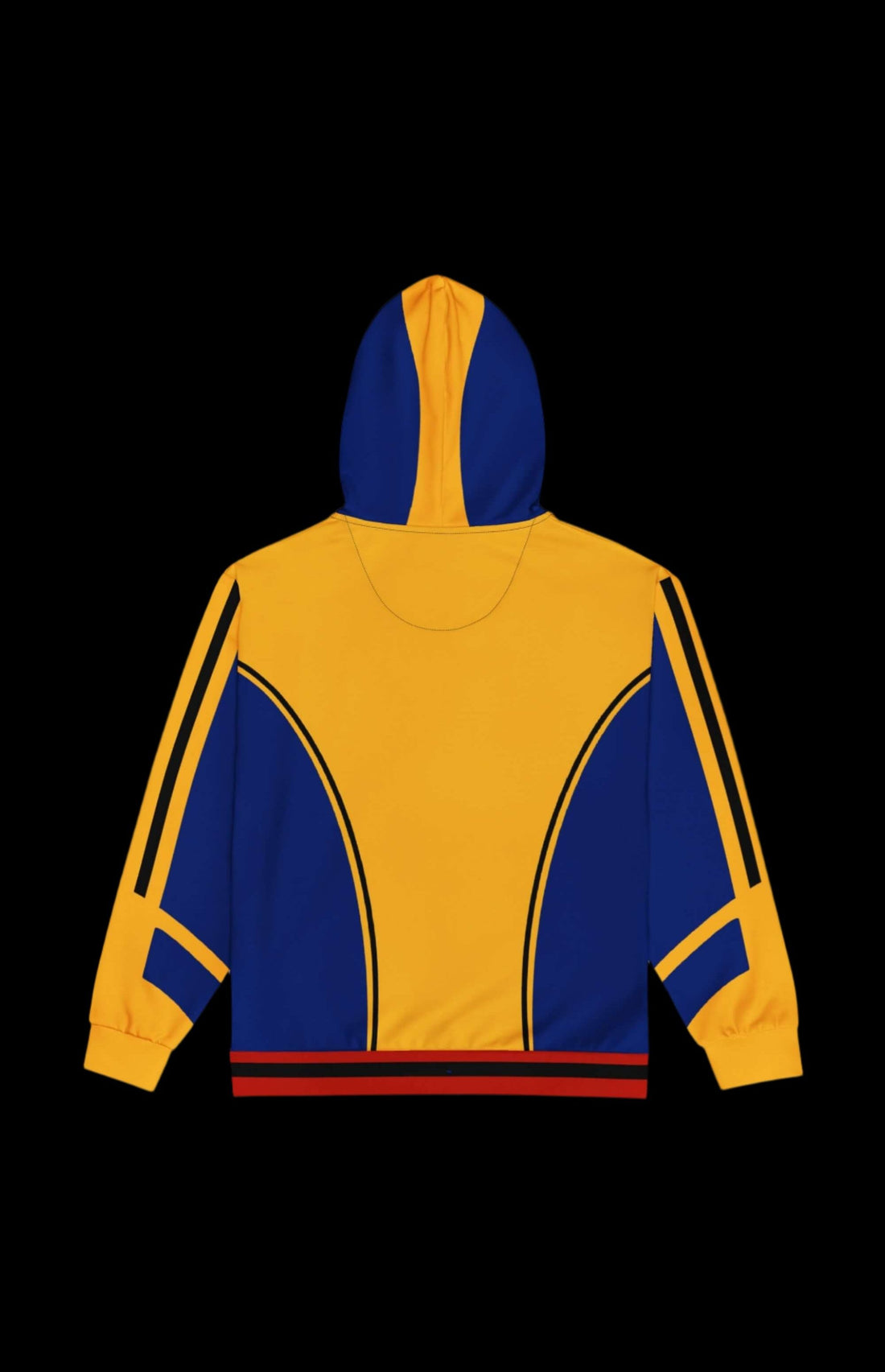 Unisex zip-up hoodie in blue and yellow, featuring stylish design, drop shoulders, and cozy fabric for everyday wear.