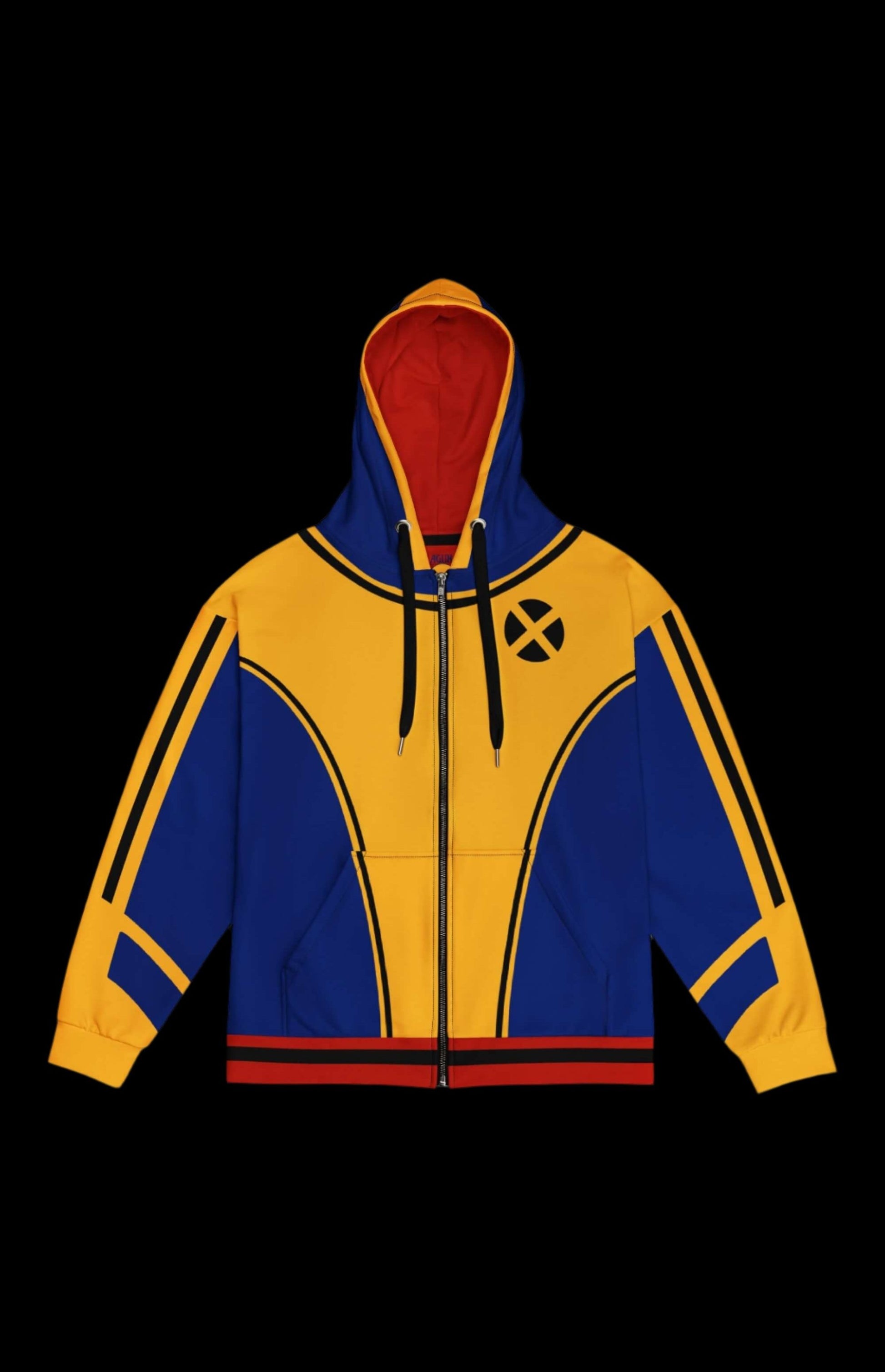 Unisex zip-up hoodie in blue and yellow, featuring stylish design, drop shoulders, and cozy fabric for everyday wear.