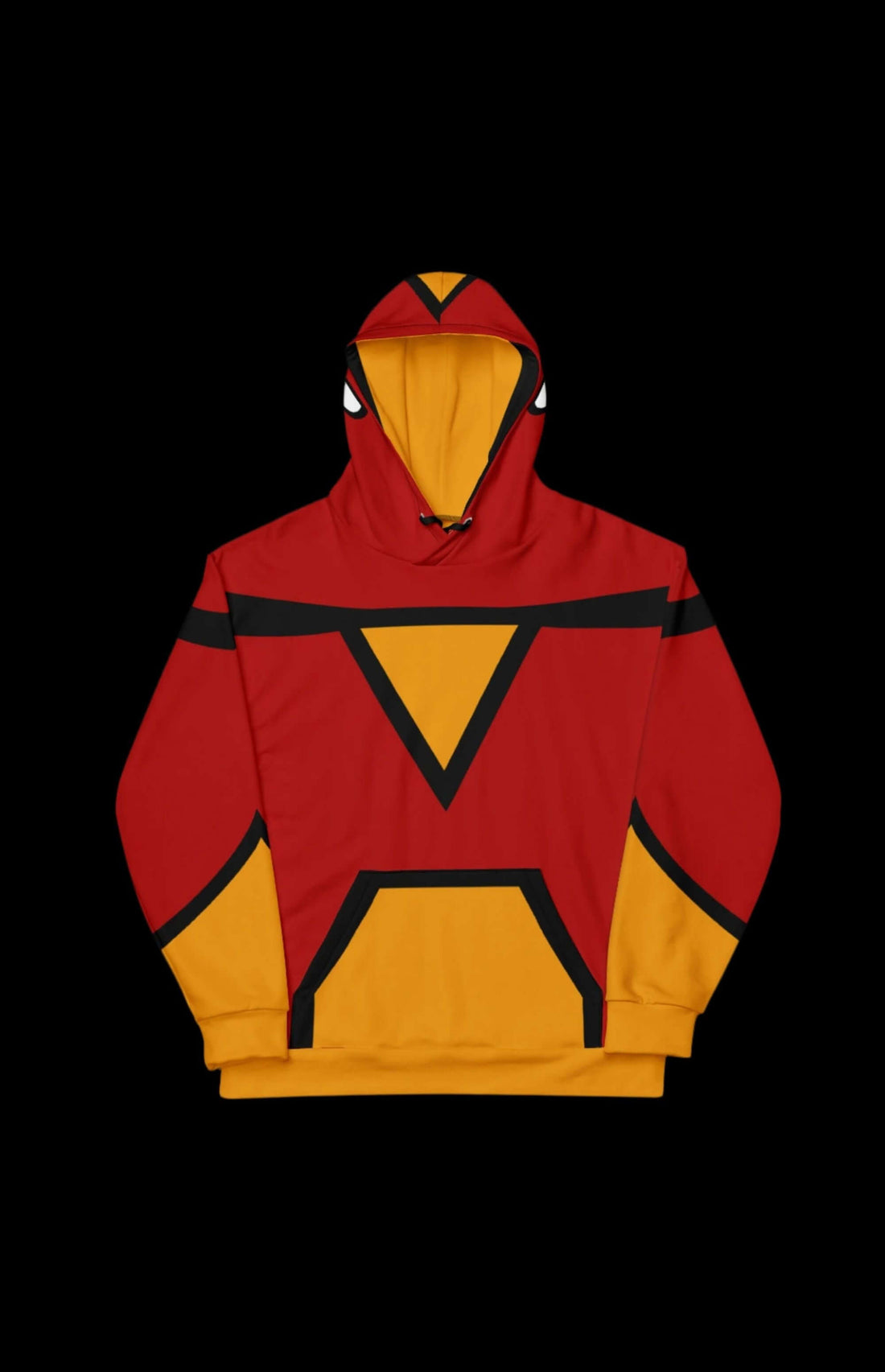 Web Lady Pullover Hoodie featuring bold red and yellow design, perfect for comic book fans and casual wear.