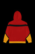 Back view of the Web Lady Zip-up Hoodie in vibrant red and yellow, showcasing retro comic-inspired colors.